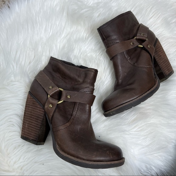 Korks Farah Brown Leather Harness Heel Ankle Boots Size 6.5 - Picture 3 of 10